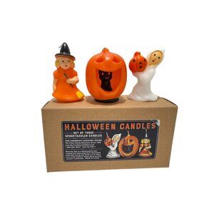 New The Vermont County Store Vintage Halloween Candle Trio Set witch, ghost, cat